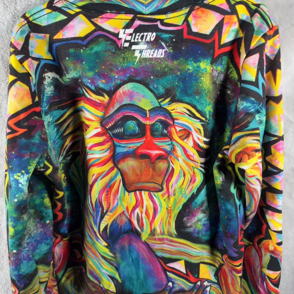 AOP‎ Electro Threads Mandrill Rafiki Monkey Psychedelic Hoodie XS Multicolor